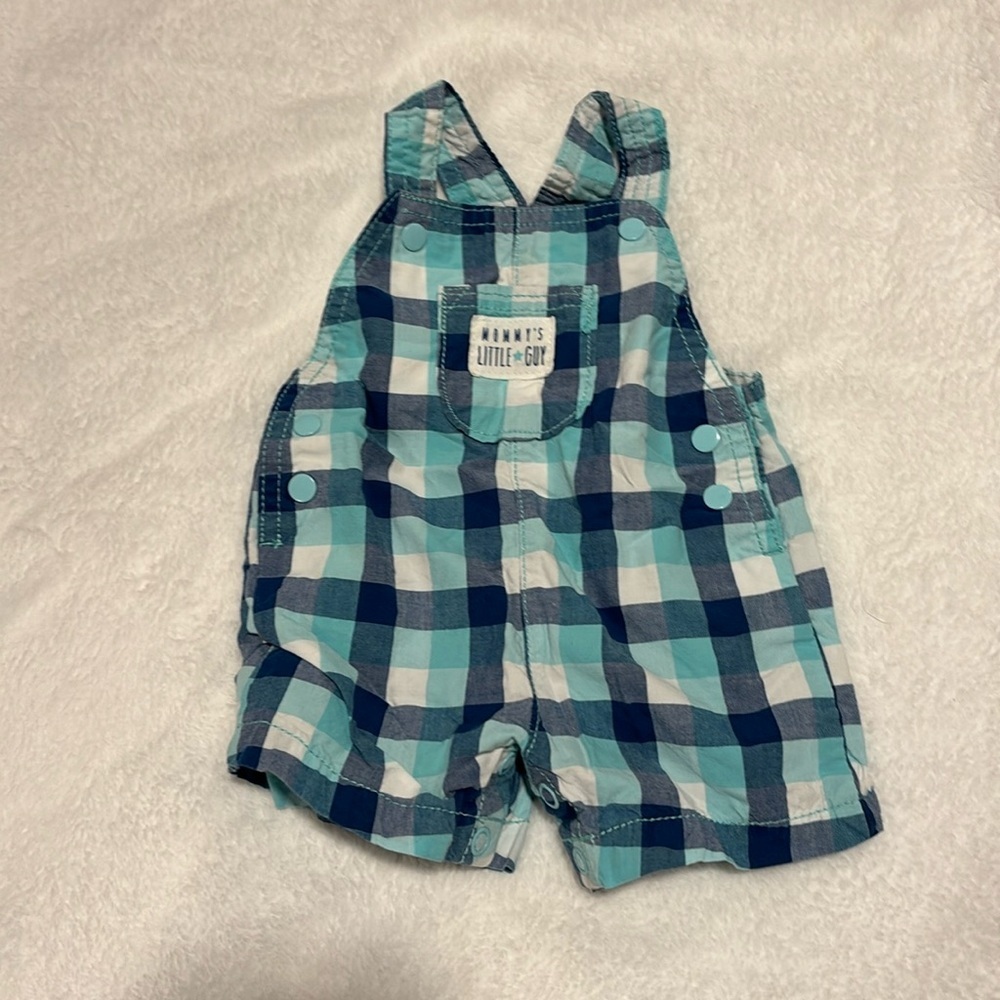 Carters Newborn Overall suspenders blue & white Mommy’s little guy Easy buttons